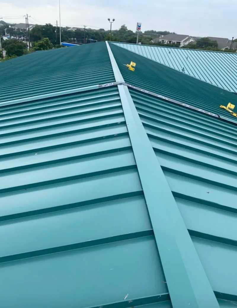 Green commercial metal roof ridge and valley for Metal Roof Repair in Benicia